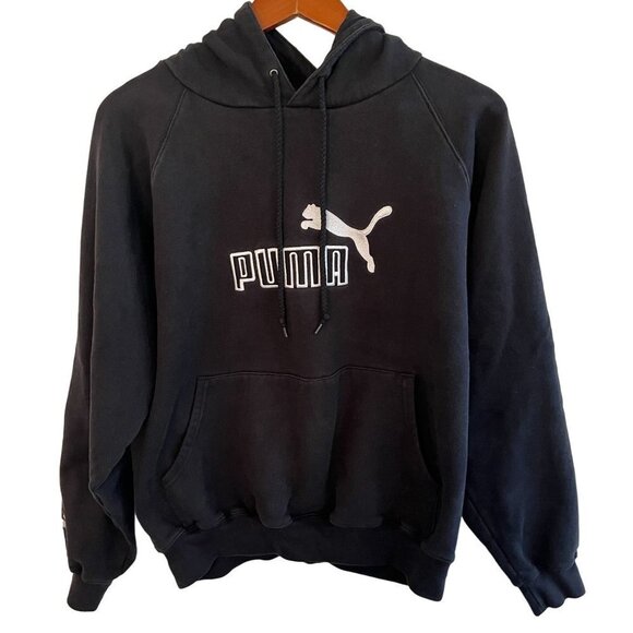 Puma Sweater Mens M Medium Solid Black Knit Pullover Long Sleeve Hoodie NWOT‎ - Picture 1 of 8